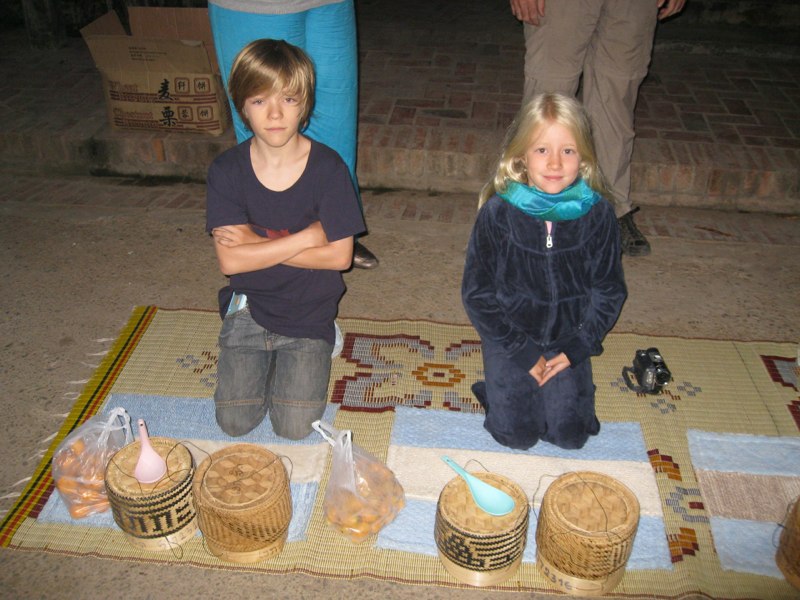 We are waiting to give food to the monks