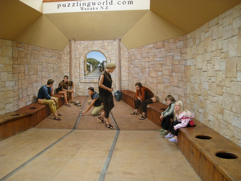 taking a break at the Roman tolilets