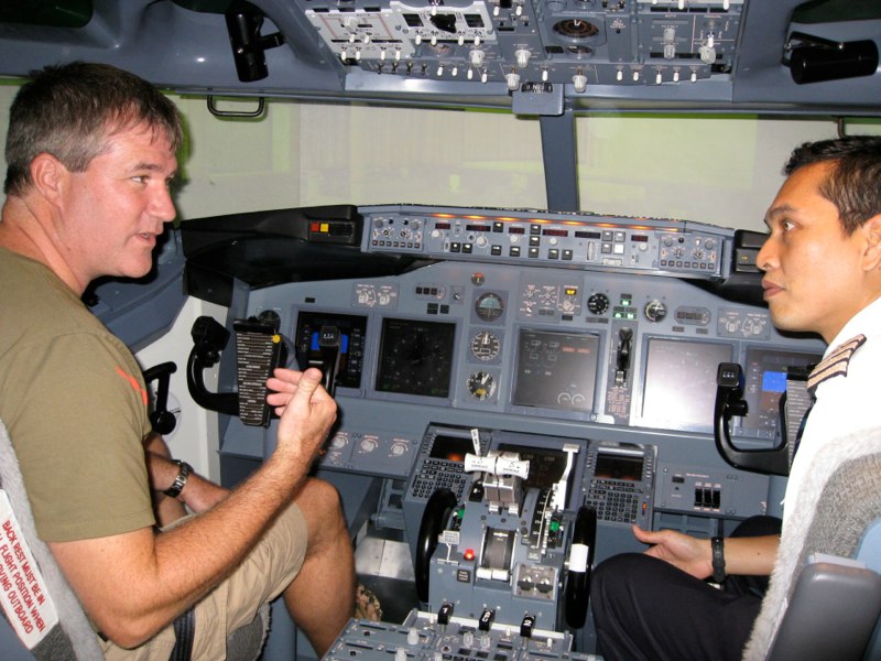 Pat flies a Boeing  simulator