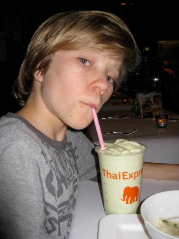 Oskar drinking AVOCADO smootie