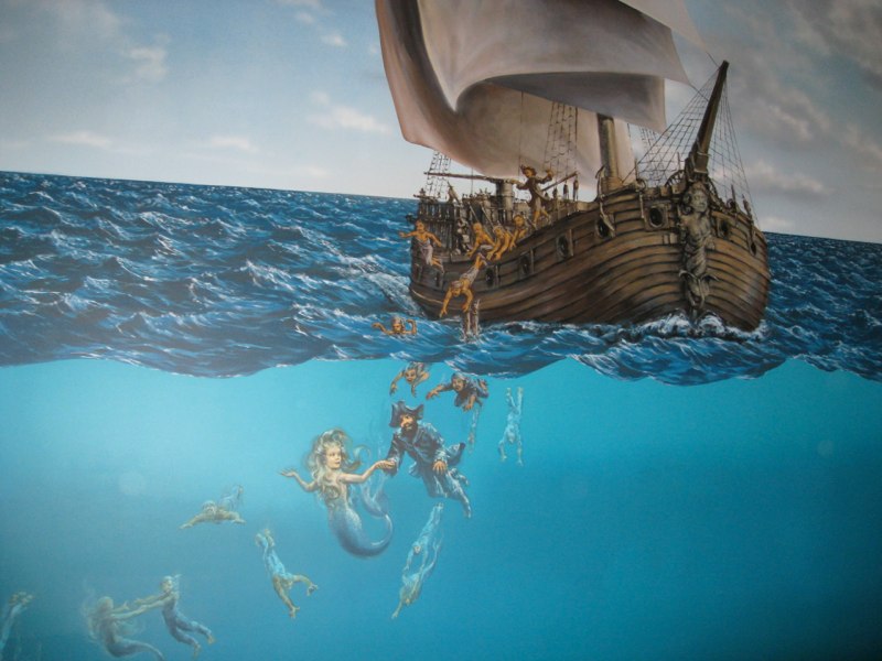 A wall painting about mermaids