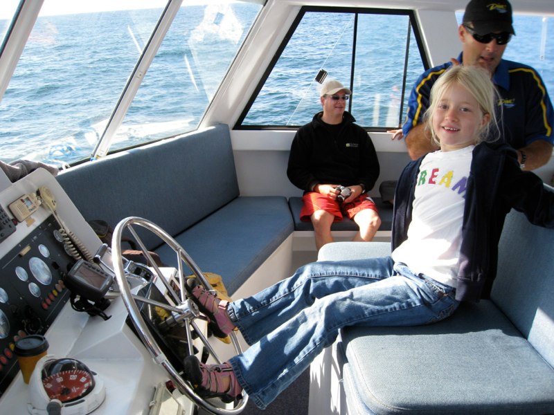 Estelle got to steer the boat with her feet!